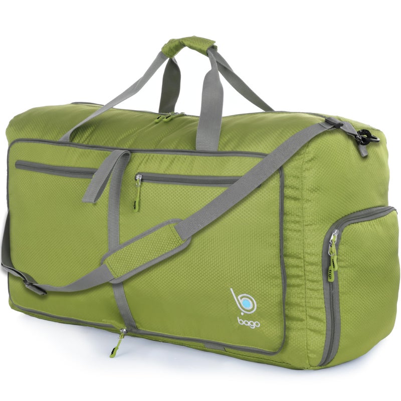 Bago Foldable Duffel Bags for Traveling Women & Men - 60L Medium Packable Duffle Bag for Travel with Shoe Compartment - Water Repellant, Heavy Duty, Lightweight Folding & Collapsible (Green) - Image 1